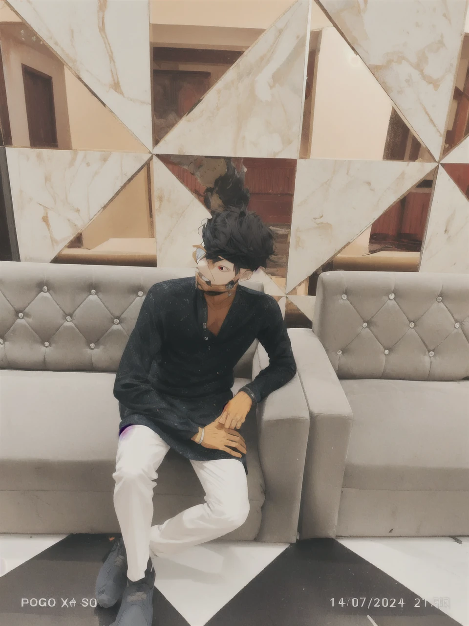 8k, anime, portrait, best quality, ultra high res, ultra detailed, high contrast color tone, extremely detailed lighting, cinematic lighting, soft lights, (masterpiece, high quality:1.4), (kaneki ken, white hair, red and black eye, mask | fangs, sharinggan eyes, white exoskeleton armor , with red scarf, scorpio tentacles), blood, ((full body)), (dynamic pose), orange background, thrilling, (fierce face) dynamic jump pose