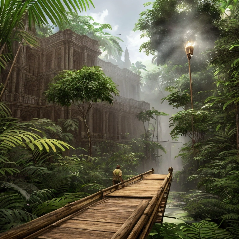 (best quality,4k,8k,highres,masterpiece:1.2),deep jungle, multiple boys exploring amazon, historical, wide shot, realistic, hyper-realistic, photorealistic,ultra-detailed,(realistic,photorealistic,photo-realistic:1.37),vivid colors,dramatic lighting,