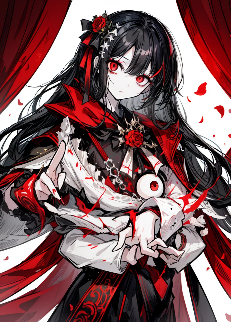 1boy, pale skin, black hair, red eye, (high resolution, high detail, best quality)