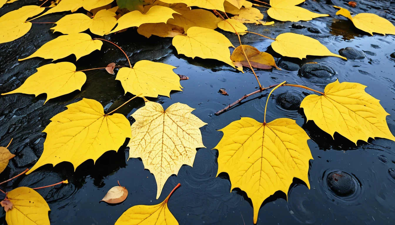 (Lemon Yellow gradation leaves),(winter leaves), (half withered),(niagara falls),magical round leaves leaves falling, snow is falling thinly,nature documentry footage, youtube video screenshot, today's featured photography 4k, autumn rain turkel, nature photography 4k, May, cinematic widescreen shot, leaves and magic, high quality screenshot, 2 0 2 1 cinematic 4 k framegrab, wide screenshot