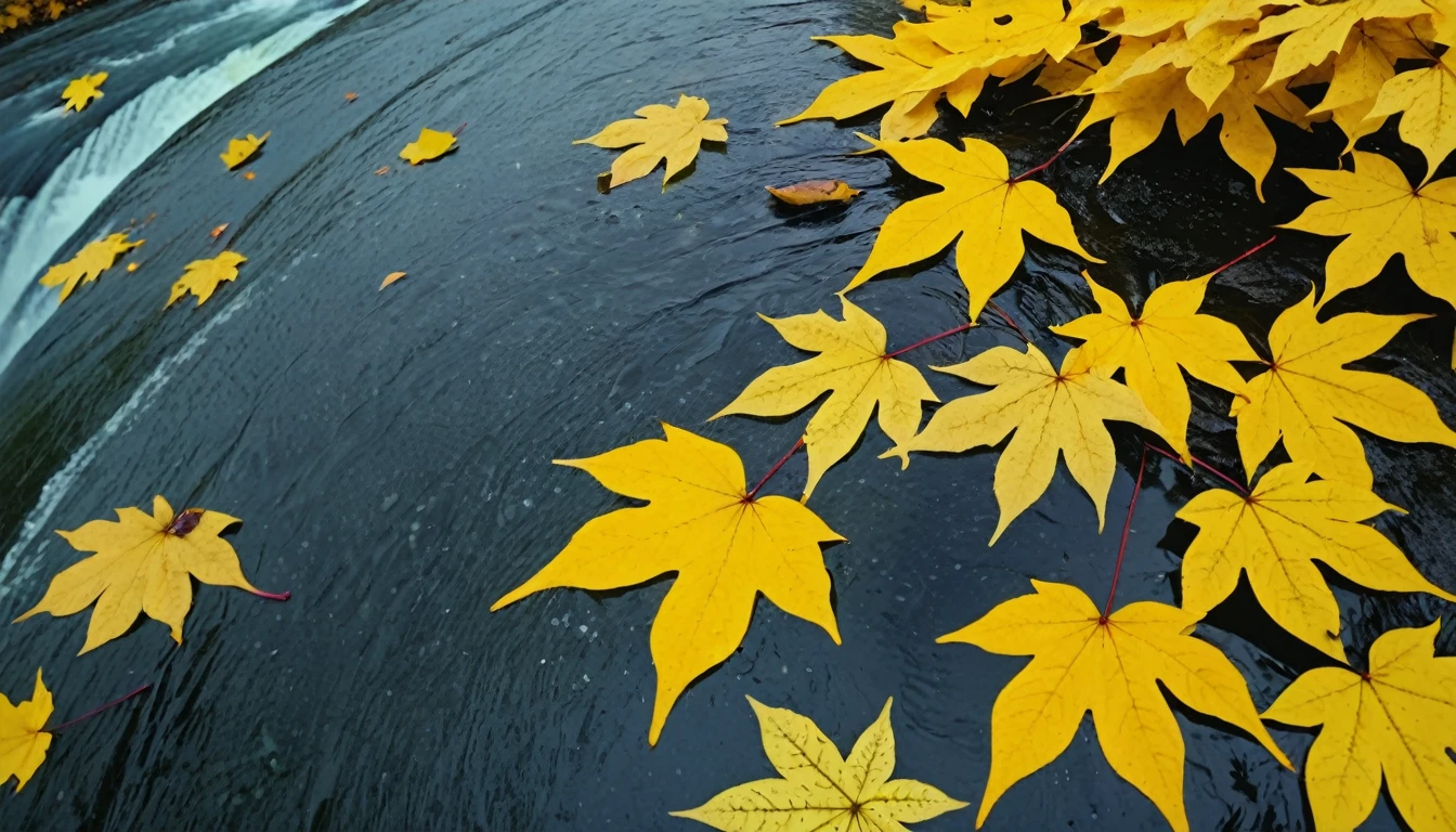 (Lemon Yellow gradation leaves),(winter leaves), (half withered),(niagara falls),magical round leaves leaves falling, snow is falling thinly,nature documentry footage, youtube video screenshot, today's featured photography 4k, autumn rain turkel, nature photography 4k, May, cinematic widescreen shot, leaves and magic, high quality screenshot, 2 0 2 1 cinematic 4 k framegrab, wide screenshot