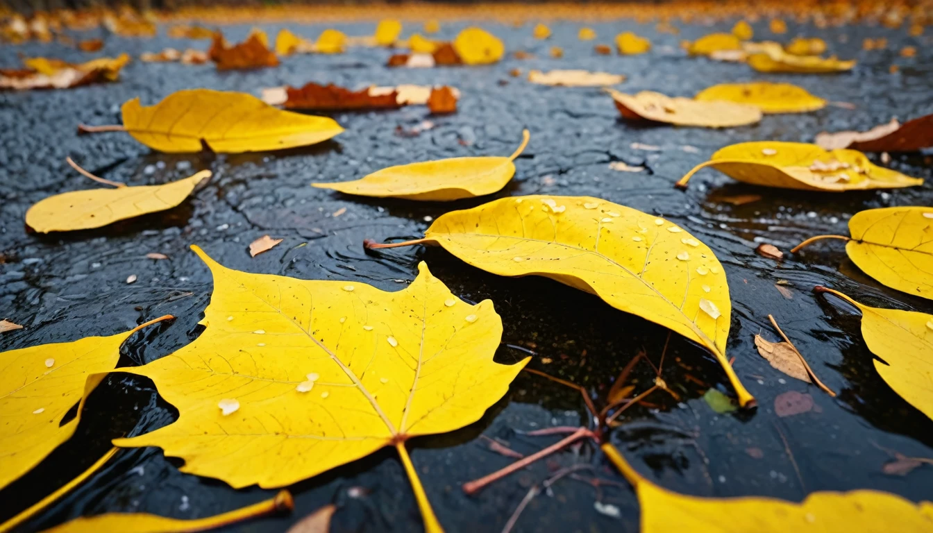 (Lemon Yellow gradation leaves),(winter leaves), (half withered),(niagara falls),magical round leaves leaves falling, snow is falling thinly,nature documentry footage, youtube video screenshot, today's featured photography 4k, autumn rain turkel, nature photography 4k, May, cinematic widescreen shot, leaves and magic, high quality screenshot, 2 0 2 1 cinematic 4 k framegrab, wide screenshot