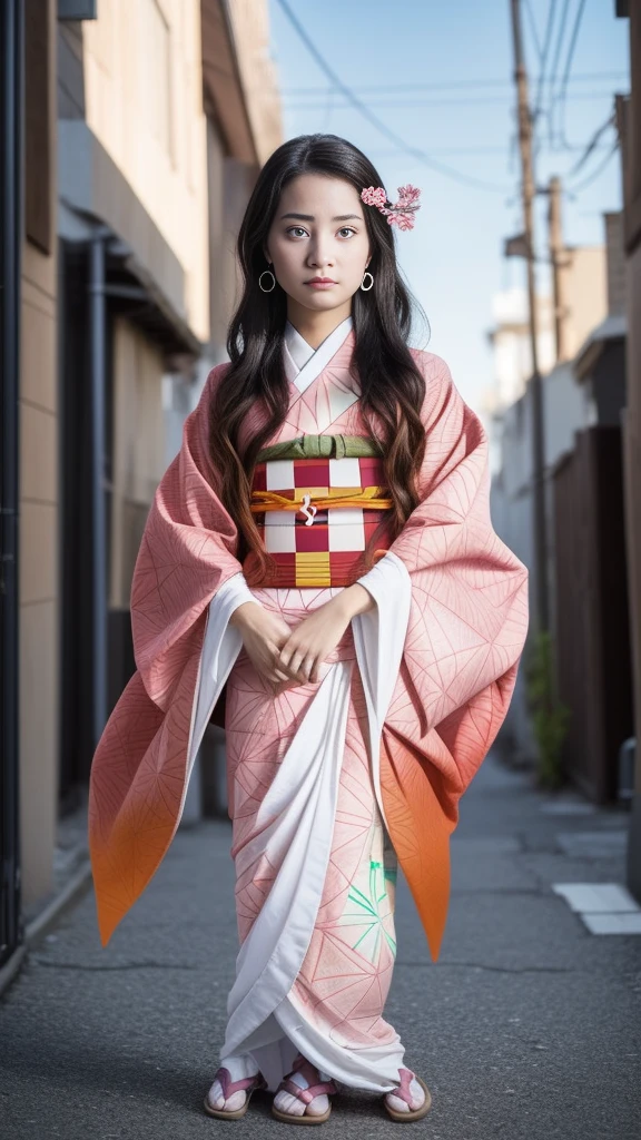 Cute Japanese female, (16 years old), (Very cute face: 1.3), White moist skin, Looking at the camera, Melancholy expression,
BREAK,
Idol,
BREAK,
(Wearing cute kimono: 1.3), (Highly revealing kimono), Very large earrings, Short length,
BREAK,
(Fighting pose: 1.3),
BREAK,
(Long hair), (Pink hair: 1.2), (Wavy hair), (Gradient hair: 1.3), (Red hair at the ends),
BREAK,
(Realistic: 1.3), Masterpiece, Perfect lighting, (Ultra-high resolution), (8K), (Highly detailed: 1.4), (From the front), (Full body: 1.3), (Symmetrical: 1.2),
BREAK,
(Japanese city streets: 1.2),
BREAK,
(Demon Slayer: 1.4),
BREAK,
(Hellfire: 1.2), Demon,