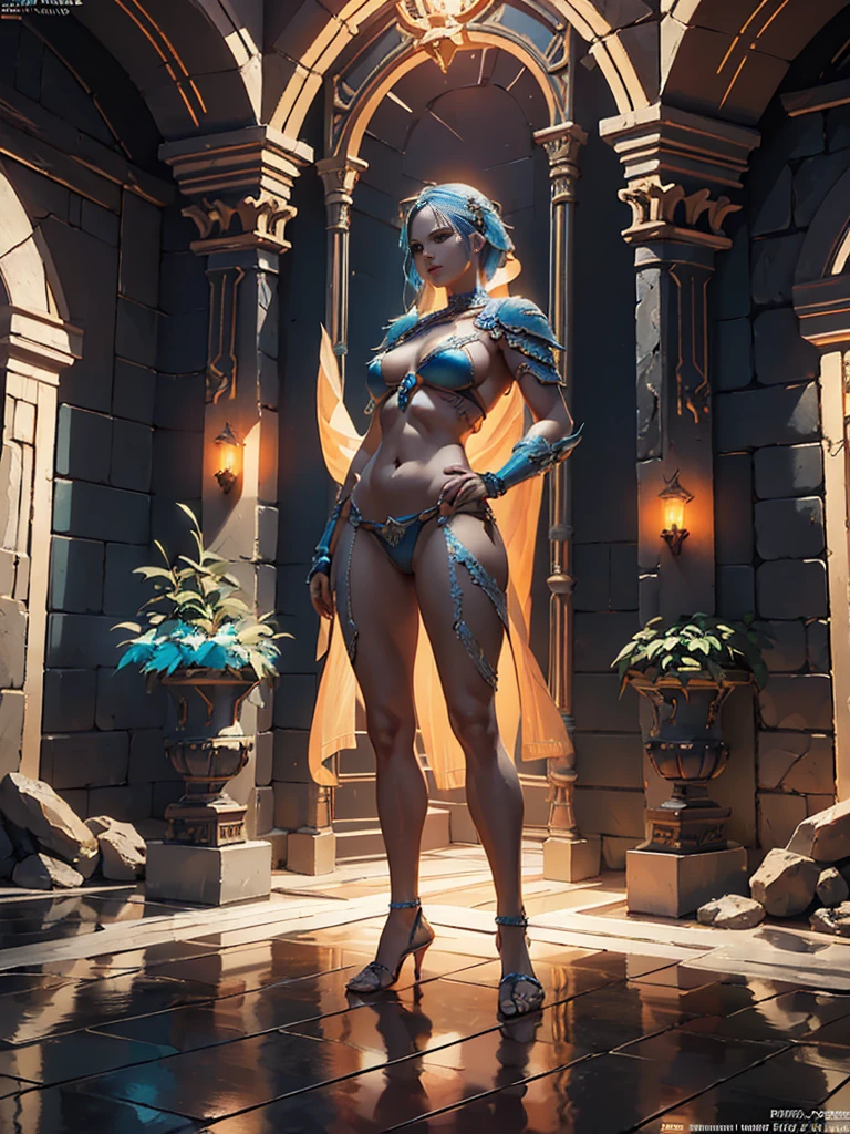 Beautiful and alluring Knight of Atlantis Jennifer Lawrence, Tan skin, Blue and blue Shell Armor bikini, Nautical ornaments, shining armor, Marine theme, in a beautiful sea coral temple, Sinister gothic theme, Fiverr Character DND, Octane render, Digital art, extreme detail, 4K, ultra HD, polished, Beautiful, hyper-detailed, difficult, Develop, meticulous, photorealistic, Sharp Focus, oops, character design, unreal engine, 3D rendering, Volumetric lighting, reflections, glossy, digital illustration, sensual pose, defiant pose, obscene, full body shot, Anatomically correct, 💖❤💕💋❣