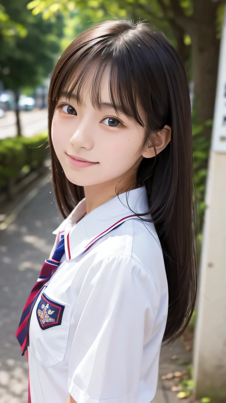 (masterpiece:1.2), Japanese, (18 years old), (((a girl))), (school uniform), collared shirt, outdoor, plump, summer vacation, sunshine,