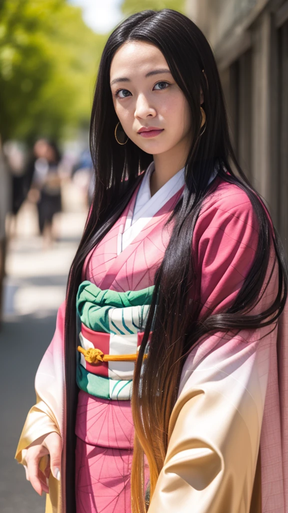 Cute Japanese female, (), (Very cute face: 1.3), White moist skin, Looking at the camera, Melancholy expression,
BREAK,
Idol,
BREAK,
(Wearing cute kimono: 1.3), (Highly revealing kimono), Very large earrings, Short length,
BREAK,
(Fighting pose: 1.3),
BREAK,
(Long hair), (Pink hair: 1.2), (Wavy hair), (Gradient hair: 1.3), (Red hair at the ends),
BREAK,
(Realistic: 1.3), Masterpiece, Perfect lighting, (Ultra-high resolution), (8K), (Highly detailed: 1.4), (From the front), (Full body: 1.3), (Symmetrical: 1.2),
BREAK,
(Japanese city streets: 1.2),
BREAK,
(Demon Slayer: 1.4),
BREAK,
(Hellfire: 1.2), Demon,