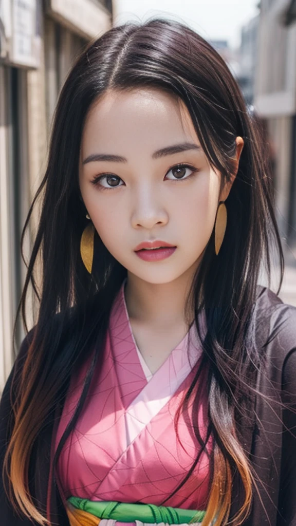 Cute Japanese female, (), (Very cute face: 1.3), White moist skin, Looking at the camera, Melancholy expression,
BREAK,
Idol,
BREAK,
(Wearing cute kimono: 1.3), (Highly revealing kimono), Very large earrings, Short length,
BREAK,
(Fighting pose: 1.3),
BREAK,
(Long hair), (Pink hair: 1.2), (Wavy hair), (Gradient hair: 1.3), (Red hair at the ends),
BREAK,
(Realistic: 1.3), Masterpiece, Perfect lighting, (Ultra-high resolution), (8K), (Highly detailed: 1.4), (From the front), (Full body: 1.3), (Symmetrical: 1.2),
BREAK,
(Japanese city streets: 1.2),
BREAK,
(Demon Slayer: 1.4),
BREAK,
(Hellfire: 1.2), Demon,