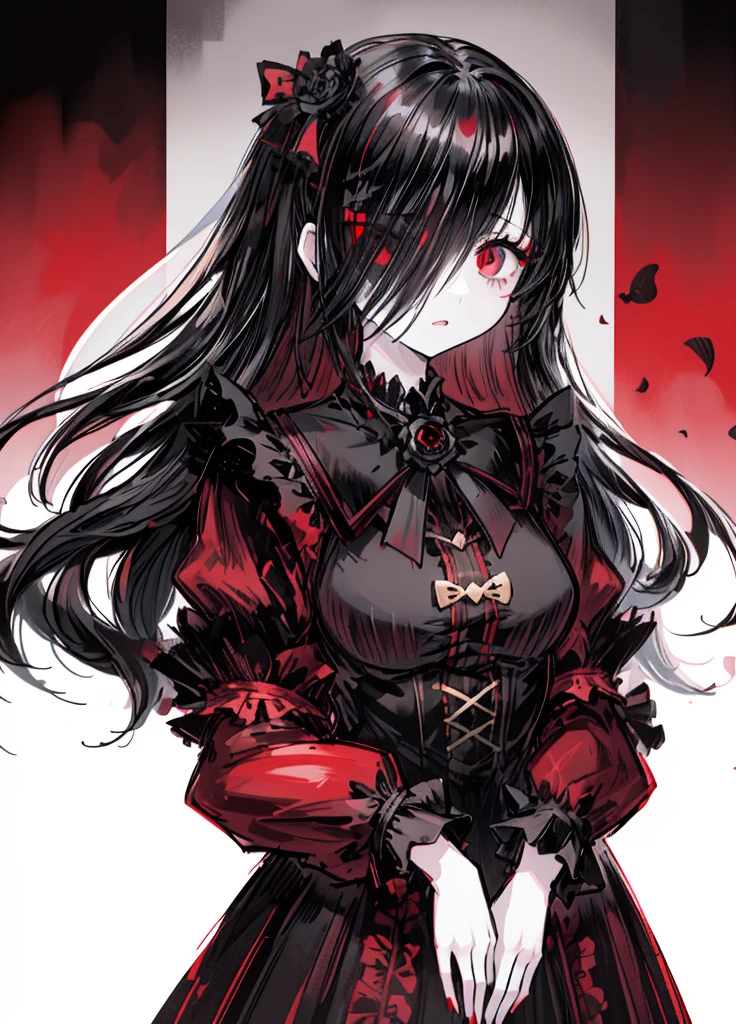 1girl, pale skin, black hair, red eye, (high resolution, high detail, best quality)