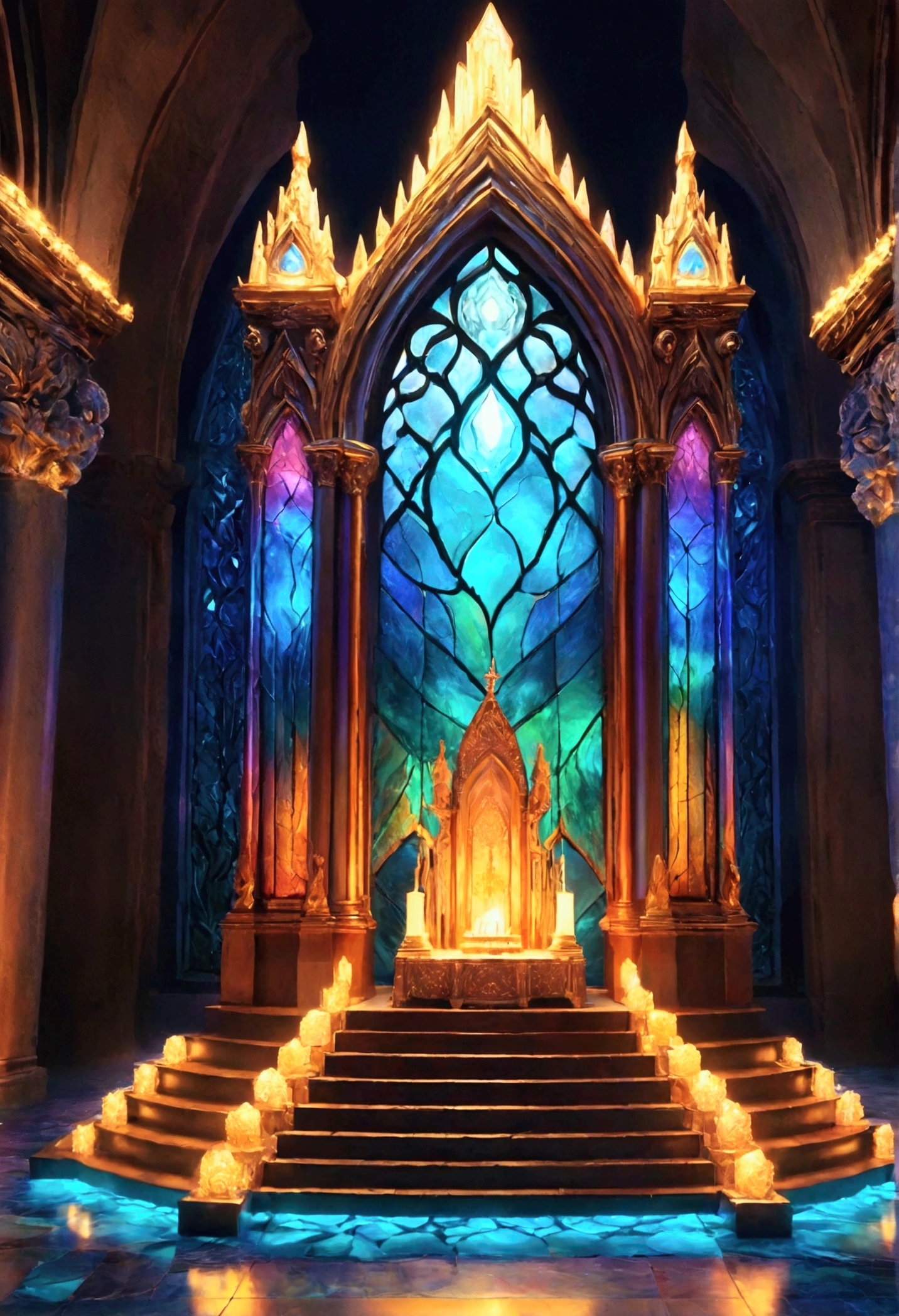 Deep Sea Altar,Diamond altar,All-over iridescent glow,Solemn atmosphere,High-definition, detailed depiction,Amazing building techniqueasterpiece.