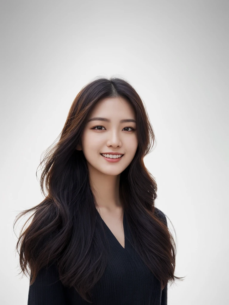 Best Quality, 8k, Masterpiece, (Portrait: 1.3), (photo realistic:1.4), (hyper realistic:1.4),
Sharp Focus, looking at viewer, (smoother lighting:1.1), (increase cinematic lighting quality:0.9),
realistic lighting, backlighting, light on face, ray trace, (brightening light:1.2), (Increase quality:1.4),
sharp detail, (best quality real texture skin:1.4), finely detailed eyes, black_eyes,
finely detailed face, 25 year old Korean woman, smiling_face