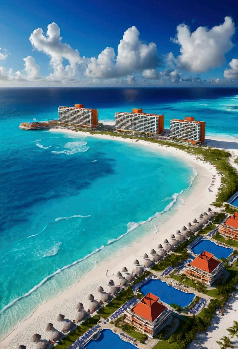 GENERATE ME A LANDSCAPE OF CANCUN ,REALISTIC MEXICO HD ,HORIZONTAL IMAGE