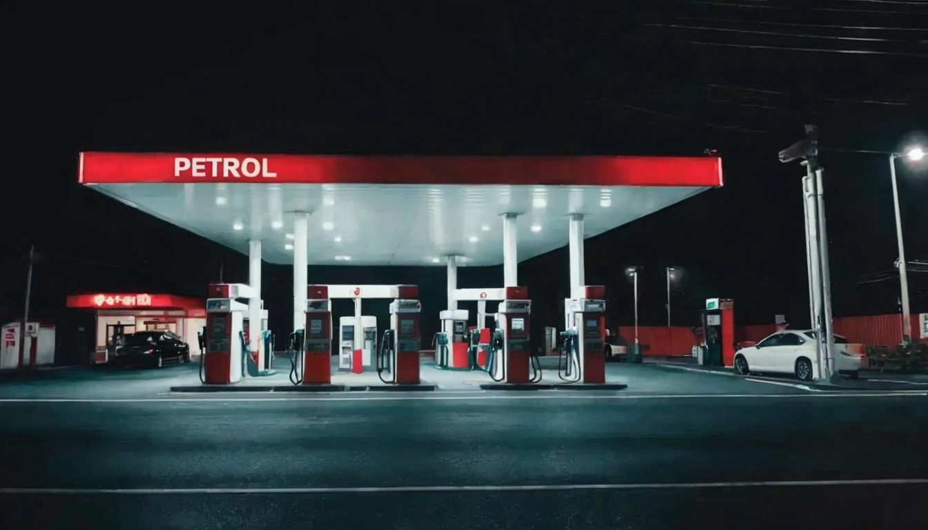 Japanese petrol station at night