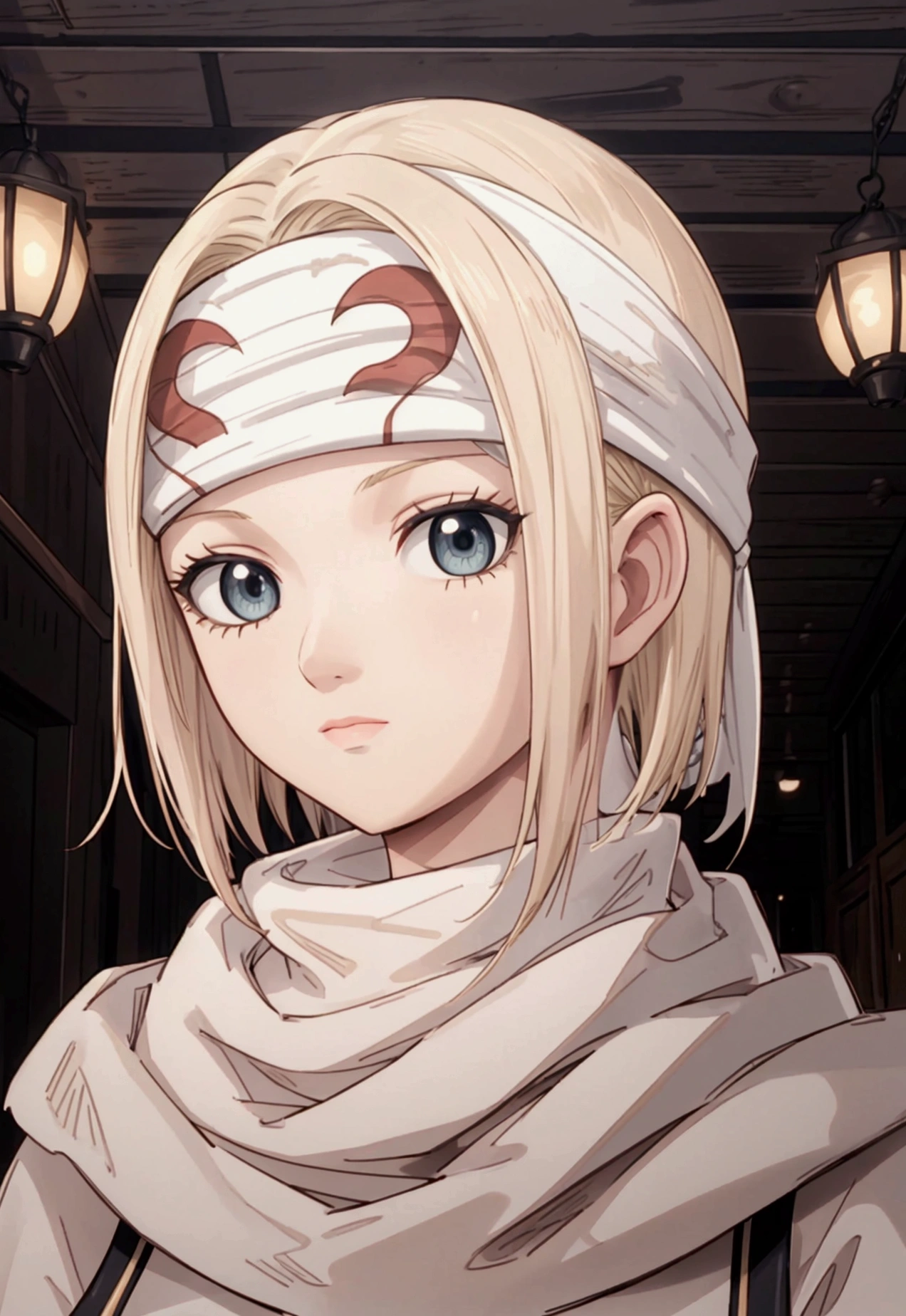 masterpiece), best quality, high resolution blonde 1girl bob cut medium hair standing alone cowl headband profile image looking at viewer beautiful eyes beautiful face extremely detailed 