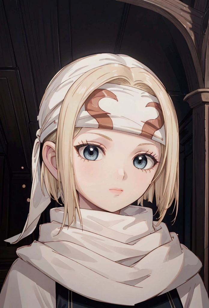 masterpiece), best quality, high resolution blonde 1girl bob cut medium hair standing alone cowl headband profile image looking at viewer beautiful eyes beautiful face extremely detailed