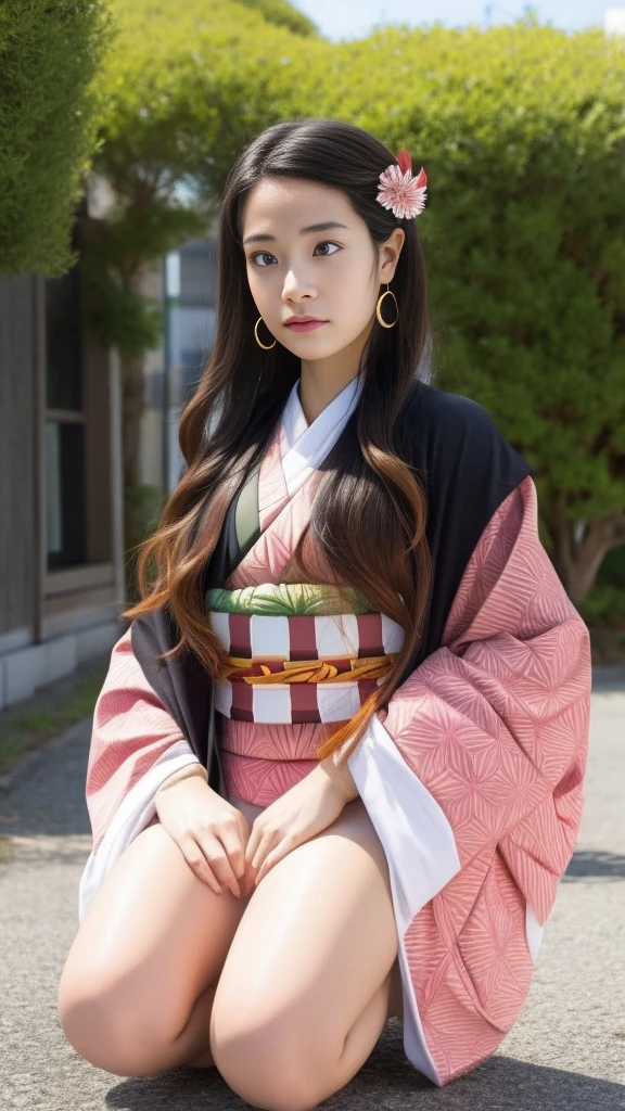 Cute Japanese woman, (16 years old), (Very cute face: 1.3), White moist skin, Looking at the camera, Melancholy expression,
BREAK,
Idol,
BREAK,
(Wearing cute kimono: 1.3), (Highly revealing kimono), Very large earrings, Short length,
BREAK,
(Fighting pose: 1.3),
BREAK,
(Long hair), (Pink hair: 1.2), (Wavy hair), (Gradient hair: 1.3), (Red hair at the ends),
BREAK,
(Realistic: 1.3), Masterpiece, Perfect lighting, (Ultra-high resolution), (8K), (Very detailed: 1.4), (From the front), (Full body: 1.3), (Symmetrical: 1.2),
BREAK,
(Japanese city streets: 1.2),
BREAK,
(Demon Slayer: 1.4),
BREAK,
(Hirose Suzu: 1.2),