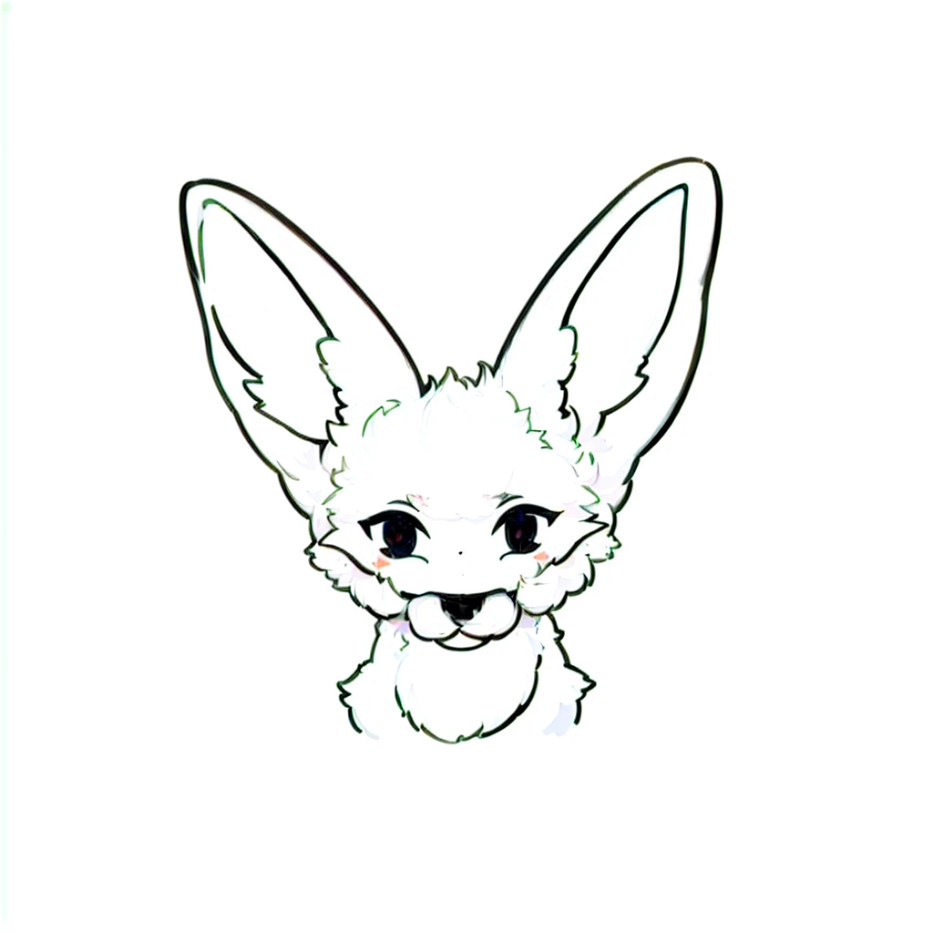 a drawing of a small white animal with big ears, with pointy ears, fox ears illustration, slightly - pointed ears, two pointed ears, long pointy ears, hatched pointed ears, pointy ears, stylised fox - like appearance, simple lineart, large ears, fluffy ears, fluffy ears and a long, pale pointed ears, cute ears, fennec