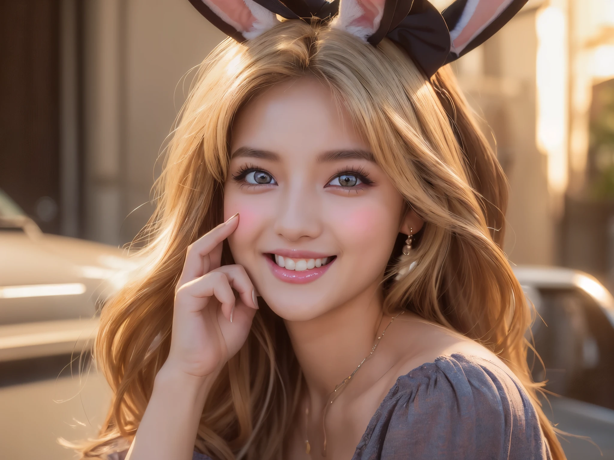 (photoRealstic:1.4),(hyper realisitic:1.4),(realisitic:1.3),(Smooth lighting:1.05),(Improved cinematic lighting:0.9),32K,1 girl,Realistic lighting,raytrace,(japanes:1.4),(Detailed eyes:1.4),16 years old,gal,gyaru,Blonde,(eyeliner),(eyeshadow:1.2),(laugh:1.4), big breasts,(Bunny girl:1.5),(various pose:1.4)