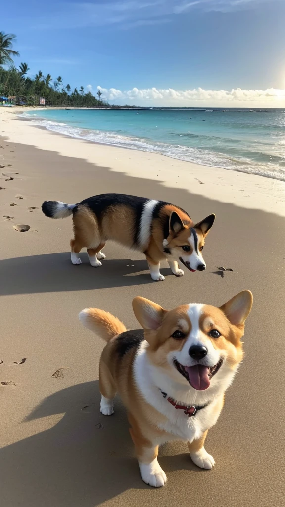 **NSFW (nude) (Nami ((human)) large breasts, strip of pubic hair) rear view, fucking male Rottweiler with knotted penis, full body, on a deserted beach