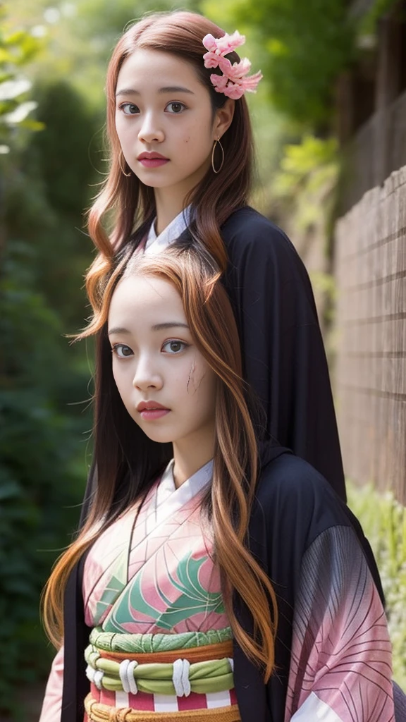 Cute Japanese woman, (16 years old), (Very cute face: 1.3), White moist skin, Looking at the camera, Melancholy expression,
BREAK,
Idol,
BREAK,
(Wearing cute kimono: 1.3), (Highly revealing kimono), Very large earrings, Short length,
BREAK,
(Fighting pose: 1.3),
BREAK,
(Long hair), (Pink hair: 1.2), (Wavy hair), (Gradient hair: 1.3), (Red hair at the ends),
BREAK,
(Realistic: 1.3), Masterpiece, Perfect lighting, (Ultra-high resolution), (8K), (Very detailed: 1.4), (From the front), (Full body: 1.3), (Symmetrical: 1.2),
BREAK,
(Japanese city streets: 1.2),
BREAK,
(Demon Slayer: 1.4),
BREAK,
(Hirose Suzu: 1.2),