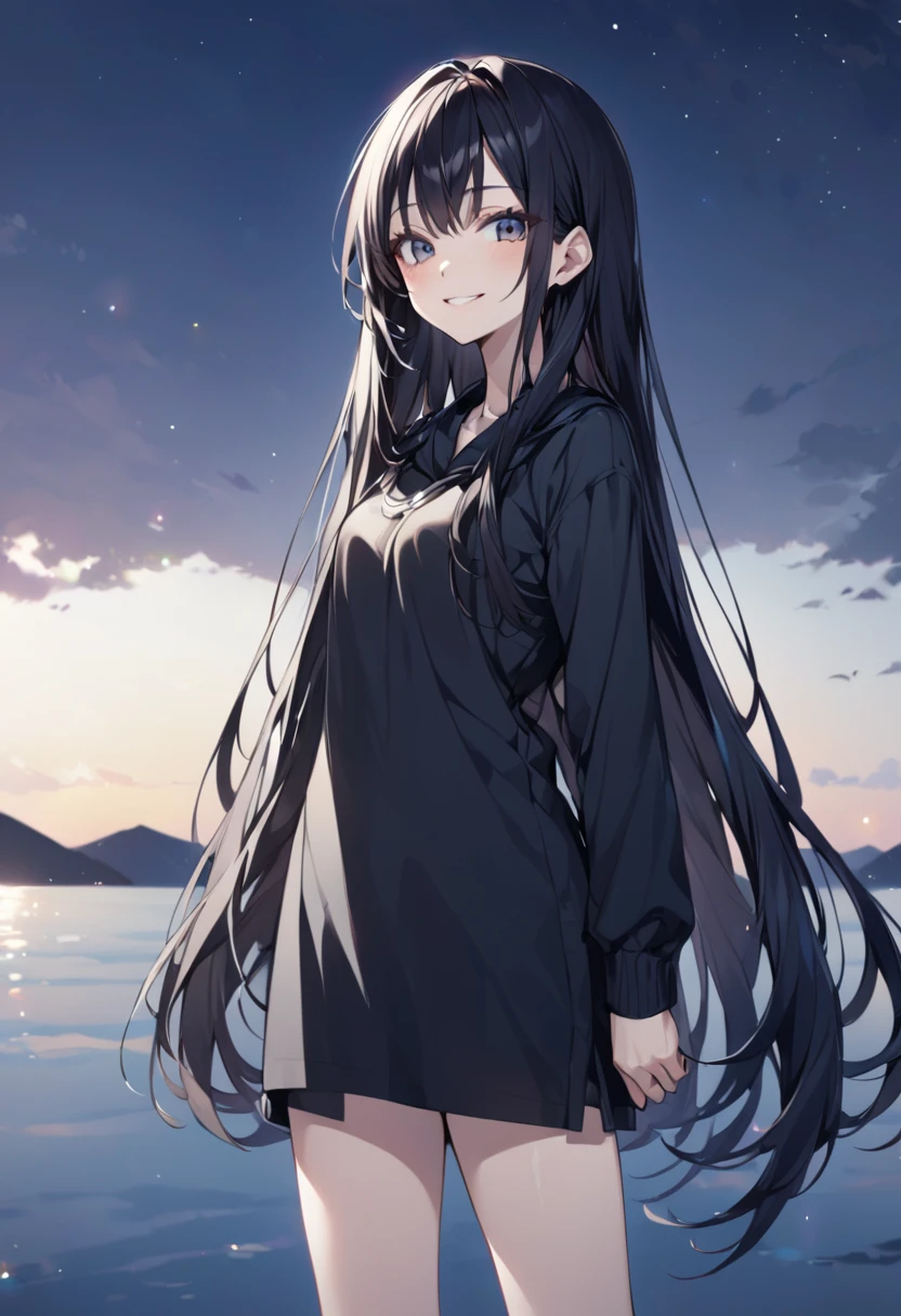 girl、Black Hair、Long Hair、Slender、smile