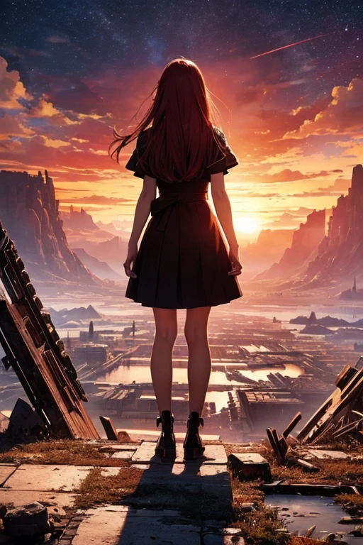 Highest quality、masterpiece、Desolate Earth、wreckage、Red Sky、Surrealism