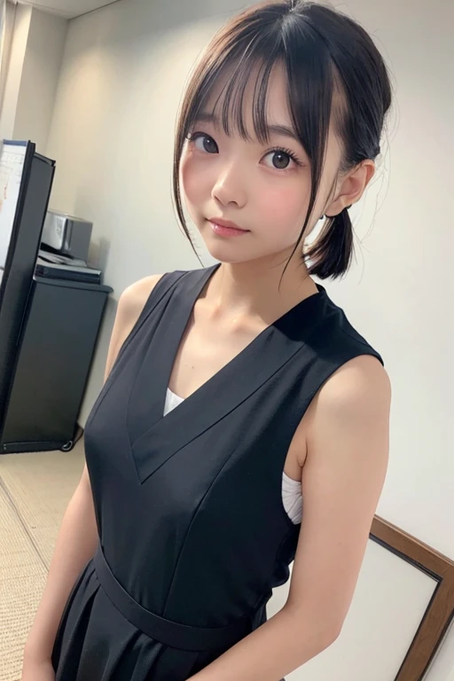 High resolution, high resolution, Attention to detail,, Anatomically correct, sharp, gray bachairground、((Japanese)), alone,snow-white shairin,fair shairin、Fuller lips、very cute、Small breasts、Small breasts、An ennui loohair、 Shapely breasts, mesh brown hair、Twin tails、short hairのTwin tails、short hair、Stylish dresses、(((Stand upright, Facing the center of the screen.))) ((Upper body angle))、RAW Photos、Highest quality、Super Resolution、Best image quality、masterpiece、8hair