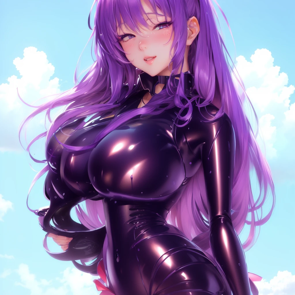 Anime girl taking a photo in a wetsuit, Enchanting anime girl, Anime Moe Art Style, biomechanical tits, Ahegao, , by Shimo, Smooth anime CG art, Highly detailed art gems, tits, Purple body, I also make fan art, artstation pixivでトレンド, Zerochan Art