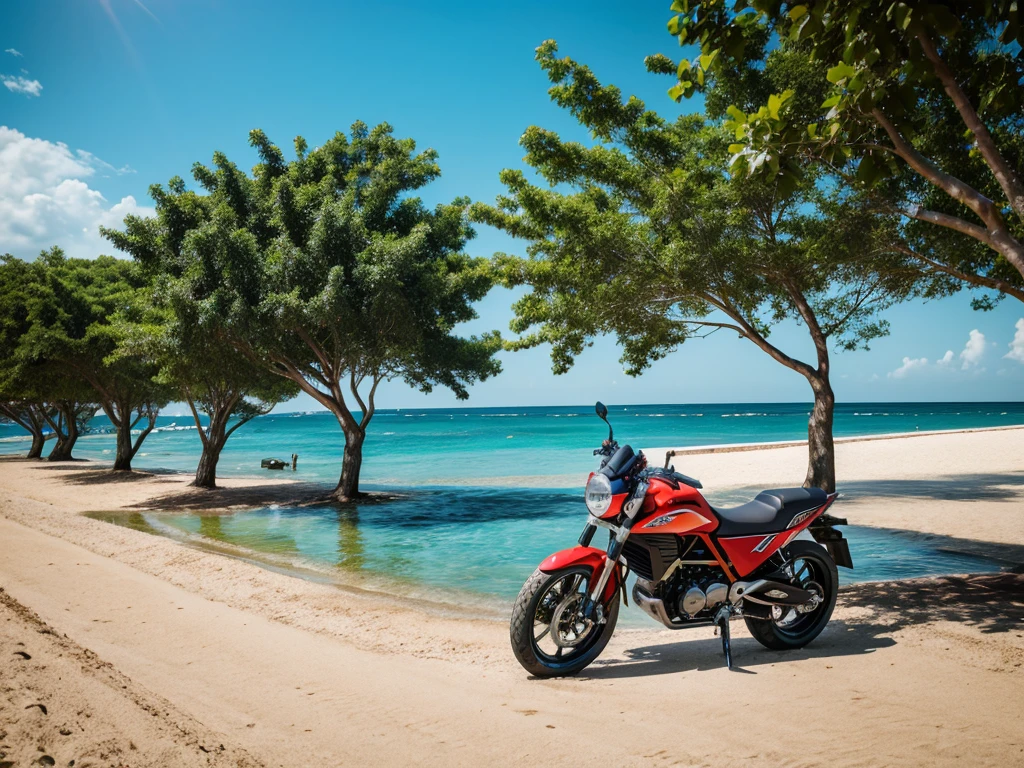 Sea beach background With Moterbike side Wall Trees 