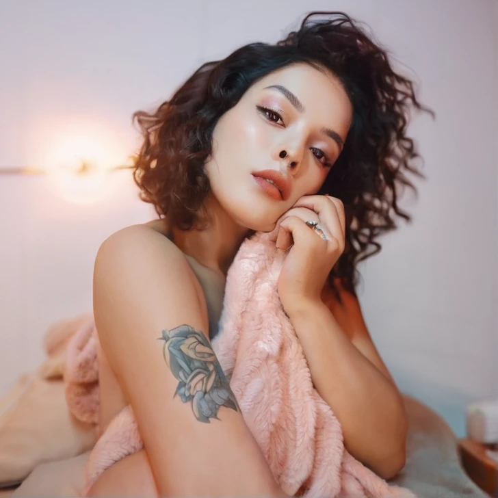 Woman in luxurious hotel room