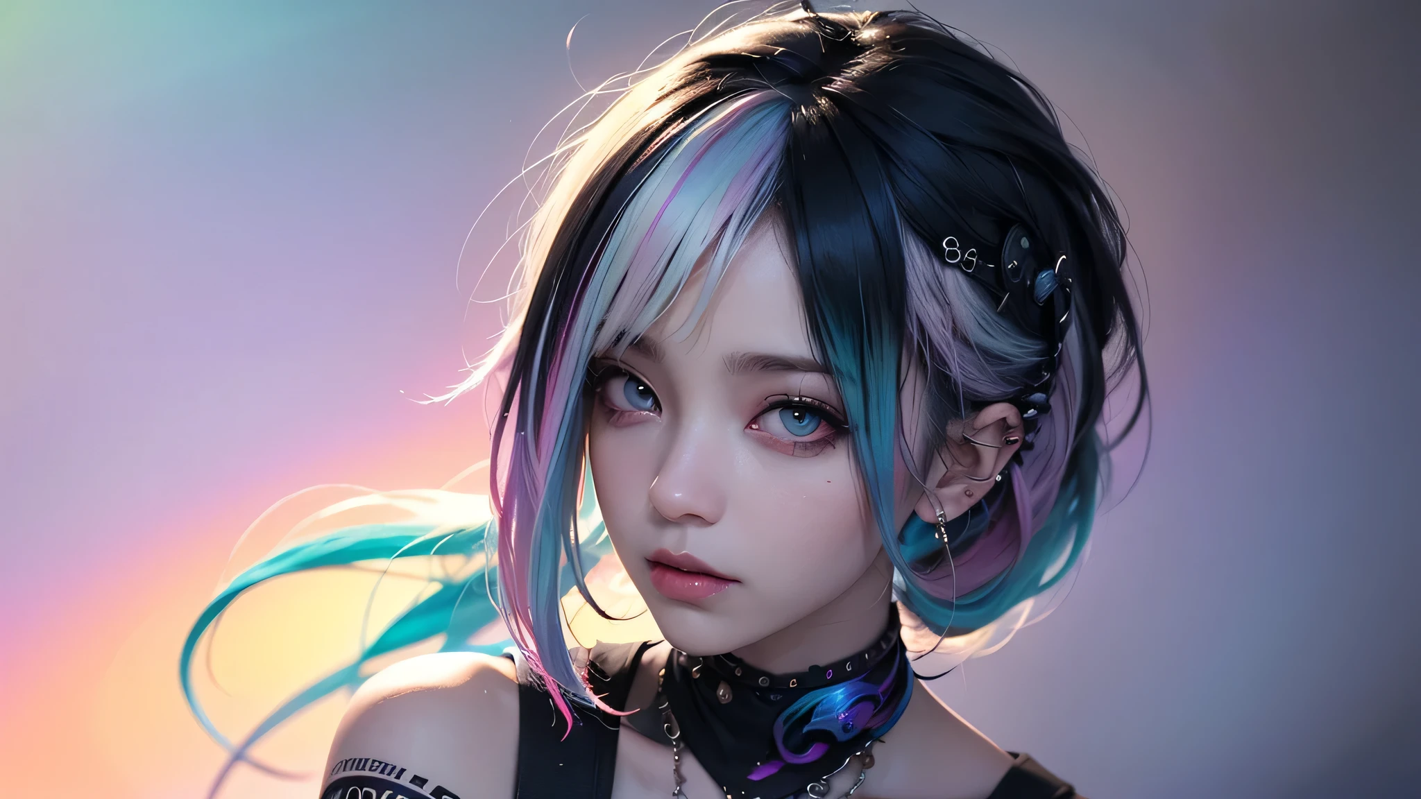(Punk Girl:1.4), mullet hairstyle, Beautiful eyes with fine symmetry, (Colorful gradient hair:1.5), (Intricate details:1.2), (Highly detailed face and eyes:1.2), No makeup, (dark circles:1.1), midnight aura, urban streets background, posing sitting for a photo, side view, full body photo, (Delicate images), (Raw photo: 1.2), (Photorealistic: 1.6), (Highly detailed), (high resolution), (Best quality), (masterpiece)
