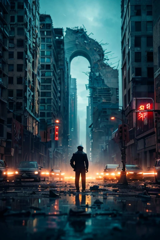 Highest quality、A ruined futuristic city、dim、Surrealism