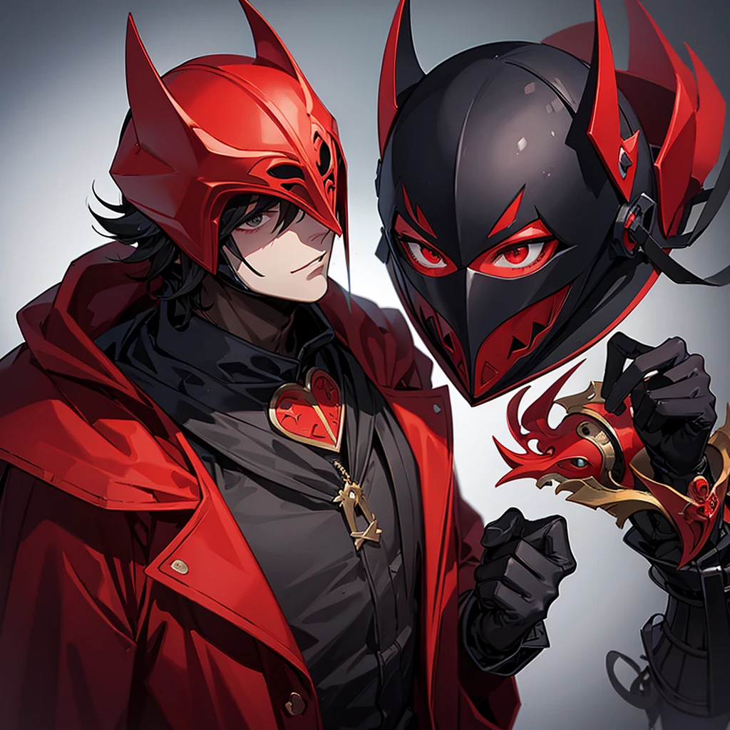 mascarado,red mask,Black hood and black clothes, black gloves,