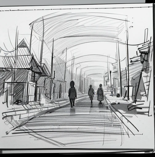 a man and a woman standing next to each other a bikini girl down a street, rough abstract sketch, sketch of a lucid dream, rough sketch, scribble sketch, detailed but rough, old sketch, impressionist drawing, sketched 4k, drawn with photoshop, black ink rough sketch, inspired by Matthijs Maris, line sketch, loosely drawn, A black and white sketch of a landscape featuring two large, abstractly drawn trees, a body of water, and several rectangular structures. There are indistinct, looped lines possibly representing clouds in the sky. The sketch is rough with visible, overlapping lines creating an overall impressionistic scene, sketch of an ocean in ms paint, scribble sketch, sketch of oculus rift, black ink rough sketch, quick sketch, sketchy expressive linework, abstract sketches, sketched 4k, concept sketch, scribbled, weird scribbles, inspired by Jakob Gauermann, concept art sketch, inspired by Frank Auerbach, drawn in microsoft paint, concept drawing
