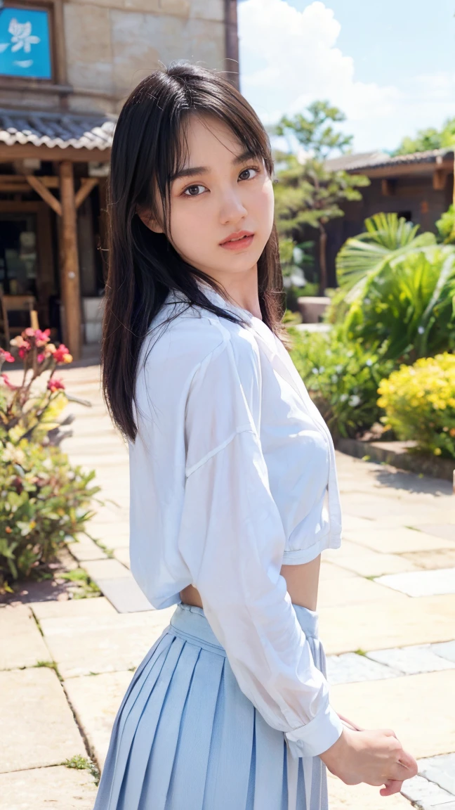 Yayawu, 1 Girl, White shirt, meadow cliff, Shot with Canon EOS 5D, 
(prime time, Rim Light:1.2), (Soft Light:1.2), best quality, Ultra-high resolution, (Reality:1.4), masterpiece, Real skin, Super real, Depth of Field