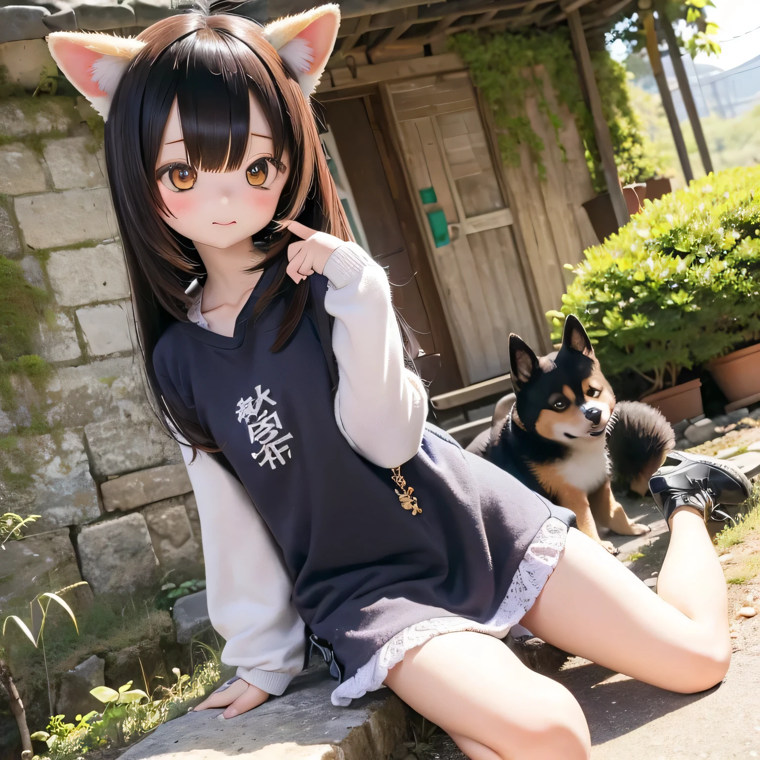 Shiba Inu girl rural scenery