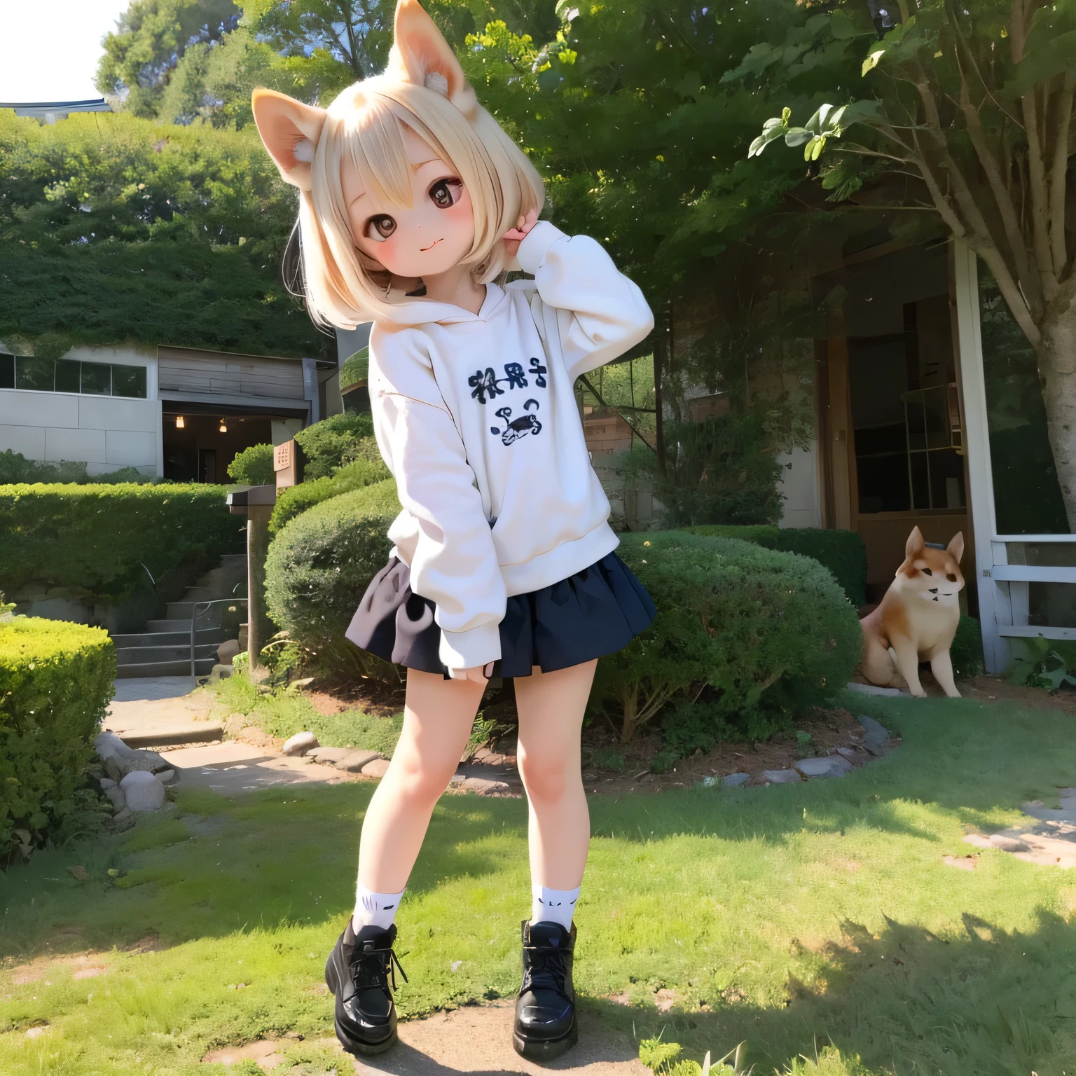 Shiba Inu girl rural scenery