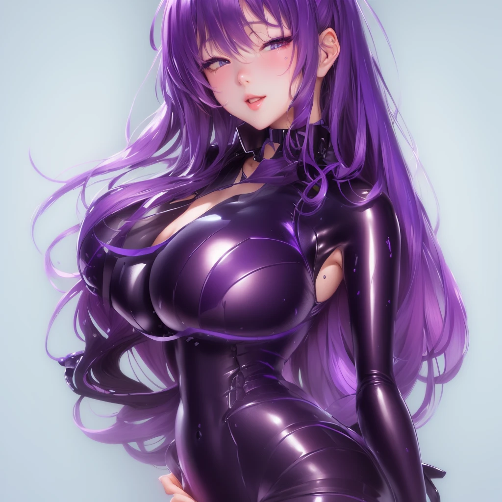 Anime girl taking a photo in a wetsuit, Enchanting anime girl, Ahegao art style, biomechanical tits, Ahegao, , by Shimo, Smooth anime CG art, Highly detailed art gems, tits, Purple body, I also make fan art, artstation pixivでトレンド, Zerochan Art