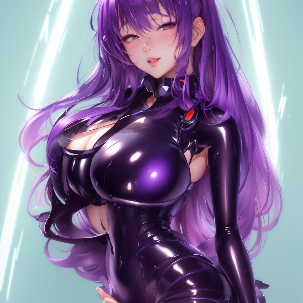 Anime girl taking a photo in a wetsuit, Enchanting anime girl, Ahegao art style, biomechanical tits, Ahegao, , by Shimo, Smooth anime CG art, Highly detailed art gems, tits, Purple body, I also make fan art, artstation pixivでトレンド, Zerochan Art
