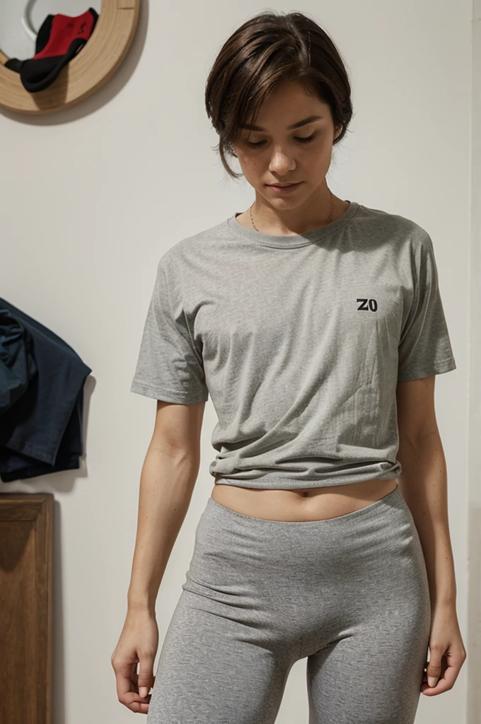 Boy graabing 40yo tshirt and tight legging