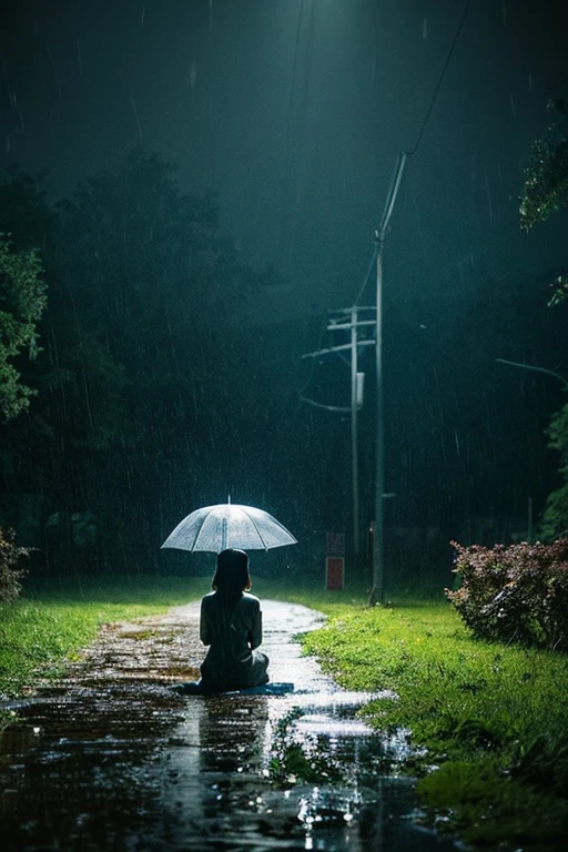 Highest quality、masterpiece、High definition、landscape、In the heavy rain、melancholy、dim