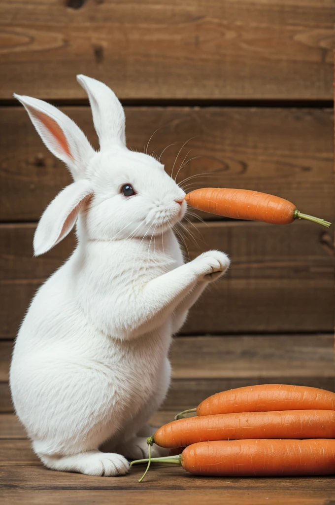 White rabbit eating a carrot 