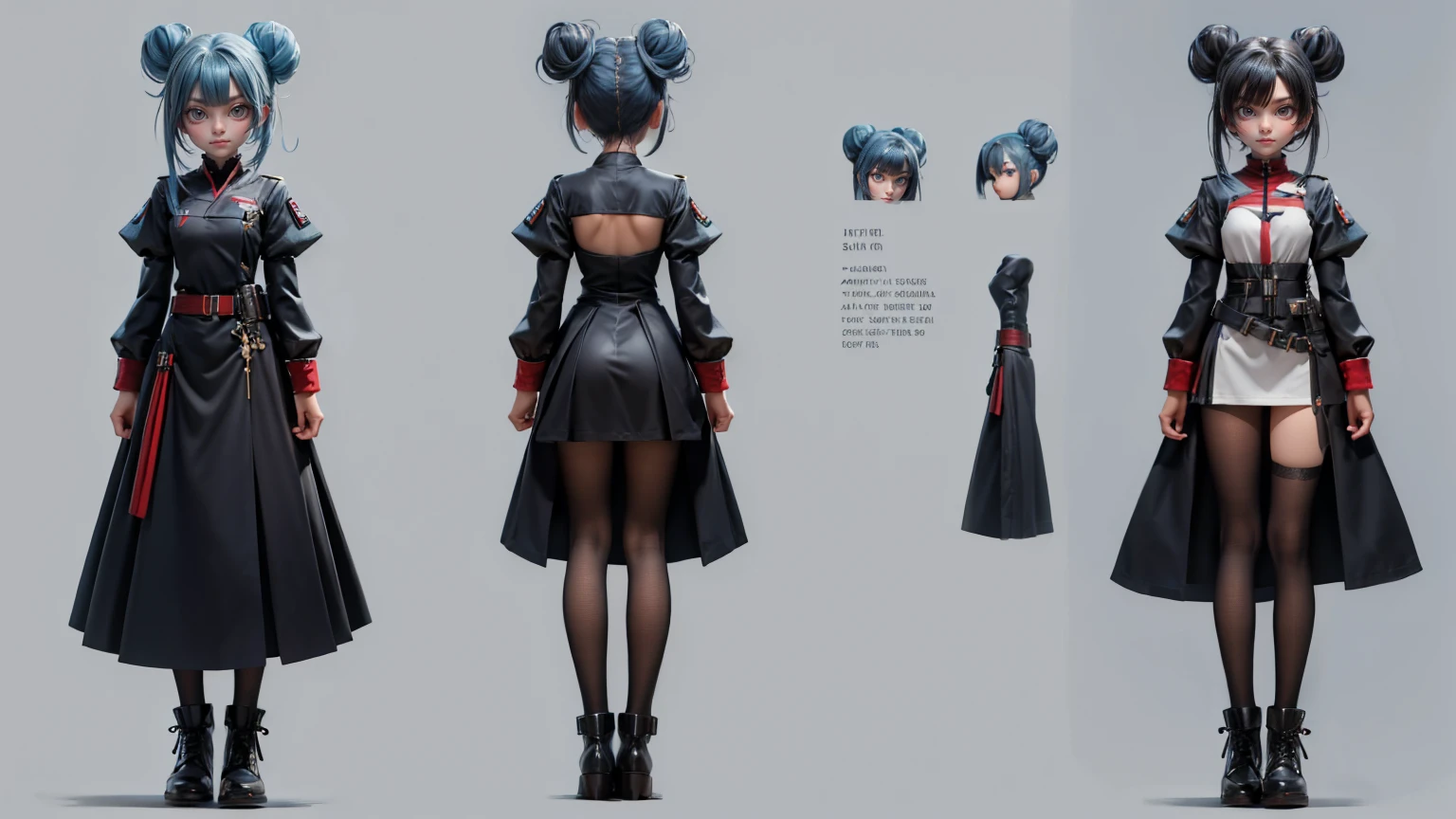 cute girl in a short gaming dress , short hairs, , blue dress, smiling face, short  dress full straight standing pose,  student, Character Sheet, Full body, modern girl, games girl, Simple white background, character reference sheet, Concept art, design sheet, HD, full body 