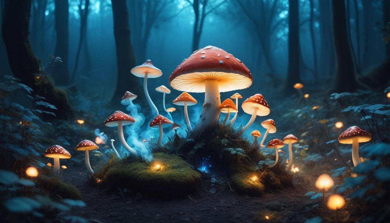The main color is black.1book mushroom、((As the mushroom approaches the ground, Transforms into strangely shaped and terrifying smoke)).、.、Mesmerizing surreal movie stills of Alice in Wonderland, magical dreamland bokeh background, A fascinating and eerie fantasy world, Illuminates dark shooting scenes with fantastic light。, Otherworldly elements of a familiar story, ether wonderland, mystic atmosphere, Dark magic and dark fantasy realism aesthetics, (translucent bioluminescent material)、((Born in another world、A strangely shaped poisonous mushroom that emits bewitching smoke..,)) Ultra-realistic, (Voronoi pattern, depth of fields, (swirly bokeh:1.275), (Kodak Portra 400:0.875) :1.15), (Realistic and complex futuristic background, Lots of futuristic cooking utensils:1., (Turbulent Toxic Vapor:1.2, Magnificent surrealism, Blue lighting, low key light:1.1), Notable masterpieces, celestial, Ethereal, epicd, Magical Light Flare, Natural, soft dreamy lighting, ((Warm Yellow and Deep Carbon:0.7), (Cinematic Look:1.15):1.15)