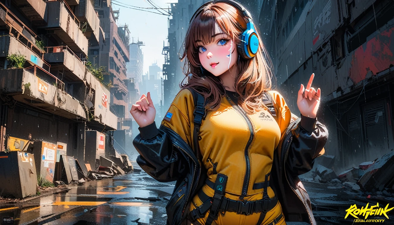 ((​masterpiece: 1.4), (8k, Realist, Rohfoto, die beste Qualität: 1.4), expressive eyes, perfect face, High resolution, 1 girl, alone, (sigh:1.4) ,(d.e (Lied Hana) Lied Hana :1.4), by far, At the chestnut, (headphones:1.4) ,(Latex pilot suit:1.4), Moustache stains, shoulder pad, blue monkey, Ribbed Bodysuit, animal footprint, Clothing writing, long sleeve, White gloves, smiling, standing upright, tiro de equero, look at the viewer, score_9, score_8_highly, score_7_highly, score_6_highly, Evaluation_explicitly, 1 girl, ((18 year old:1.2)), adult, full lips, big clear eyes, light blue eyes, ((blond hair:1)), (Fell, nice hair: 1.2),(Lied Hana:1.4), (d.e (Lied Hana) Lied Hana V2.1), (background laboratory industry chemical robotics :1.4),(Background of the motorcycle workshop:1.4),, (perfect anatomy), (perfect hands detailed :1.4),( bright colors), (background alley walls big stones cyberpunk :1.4), (falling rain, crystal clear water :1.4), (cloudy) Nordic style , (masterpiece presentada en Zbrush Central) , brutalist gothic cathedral, cyberpunk, Photo, award winning, hips, neon lights, cyber participant, (Cowboy pose) ,More detailed 8K.unreal engine:1.4,UHd,La Best quality:1.4, Photoреалистичный:1.4, skin texture:1.4, masterpiece:1.8,First job, Best quality,Объект Object], (detailed facial features:1.3), (chemical laboratory ruins background:1.4 ), (cyberpunk 2.1), (Convex detailed fingers), (Ideal Anatomy), (beautiful blue eyes),( yellow underwear) 