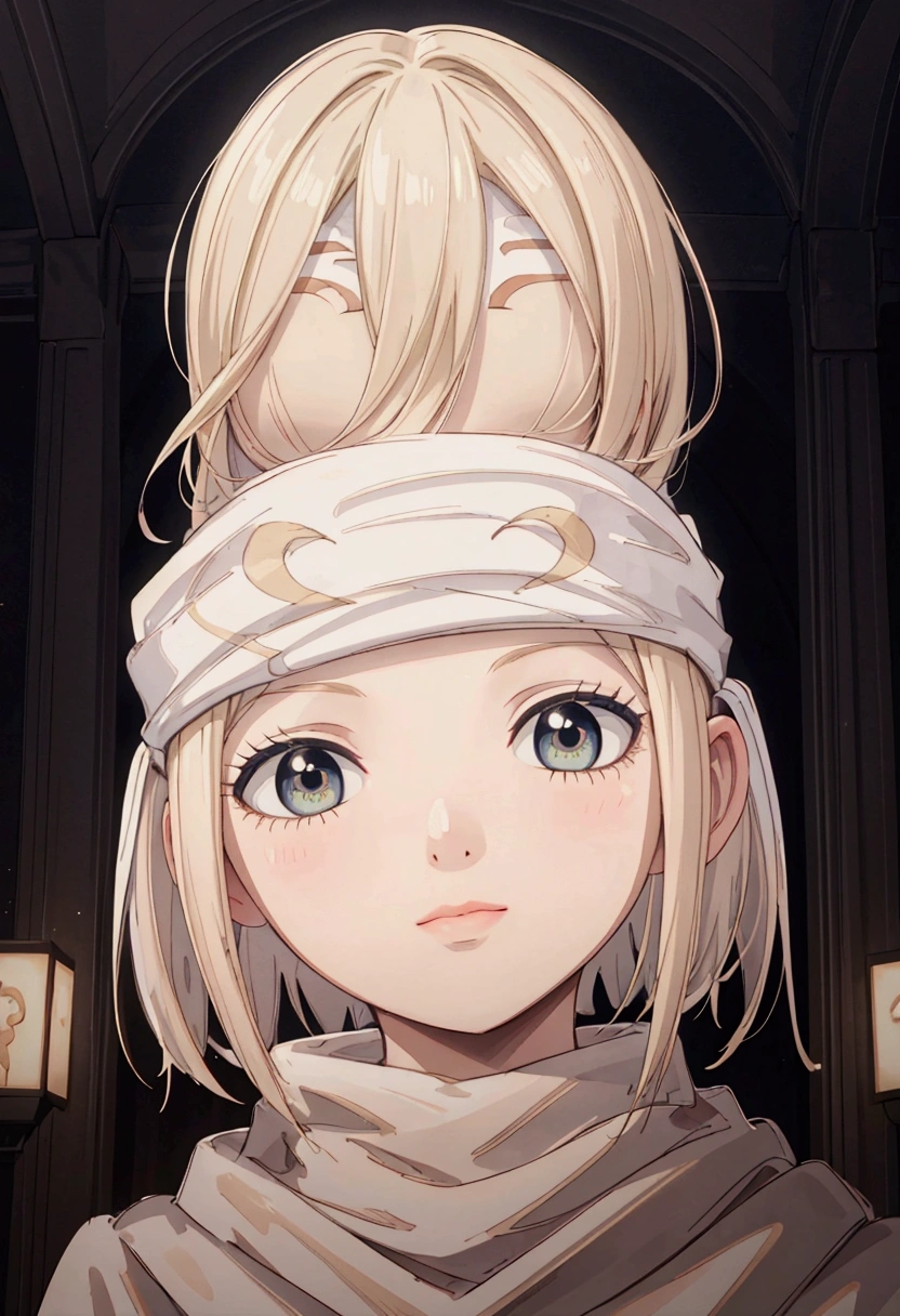 masterpiece), best quality, high resolution blonde 1girl bob cut medium hair standing alone cowl headband profile image looking at viewer beautiful eyes beautiful face extremely detailed