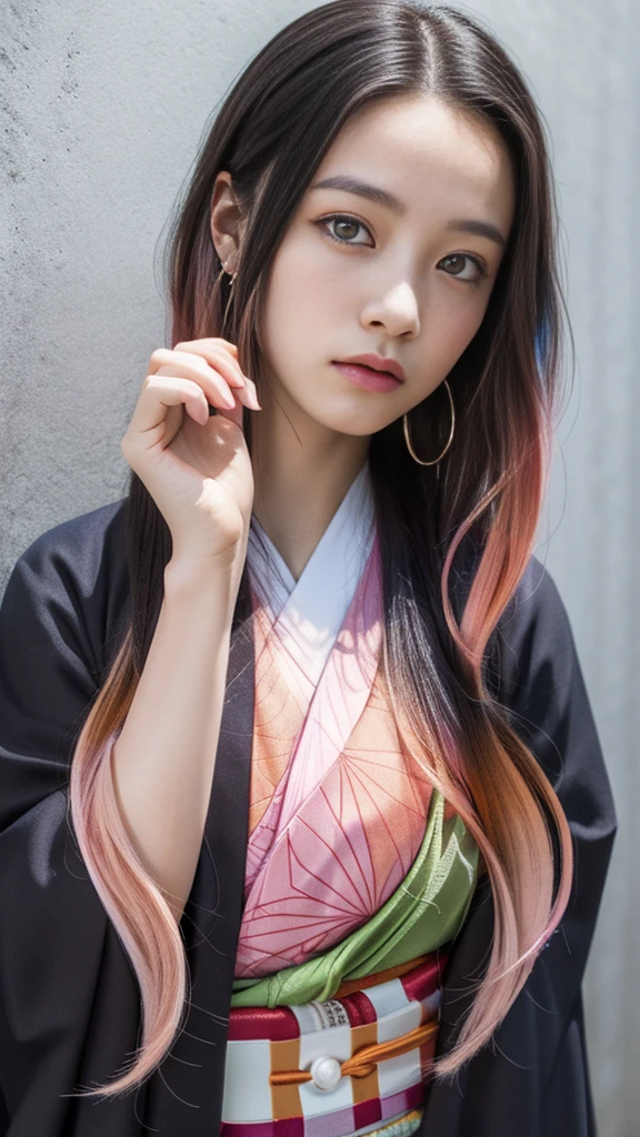 Cute Japanese woman, (), (Very cute face: 1.3), White moist skin, Looking at the camera, Melancholy expression,
BREAK,
Idol,
BREAK,
(Wearing cute kimono: 1.3), (Highly revealing kimono), Very large earrings, Short length,
BREAK,
(Fighting pose: 1.3),
BREAK,
(Long hair), (Pink hair: 1.2), (Wavy hair), (Gradient hair: 1.3), (Red hair at the ends),
BREAK,
(Realistic: 1.3), Masterpiece, Perfect lighting, (Ultra-high resolution), (8K), (Very detailed: 1.4), (From the front), (Full body: 1.3), (Symmetrical: 1.2),
BREAK,
(Japanese city streets: 1.2),
BREAK,
(Demon Slayer: 1.4),
BREAK,
(Hirose Suzu: 1.2),
