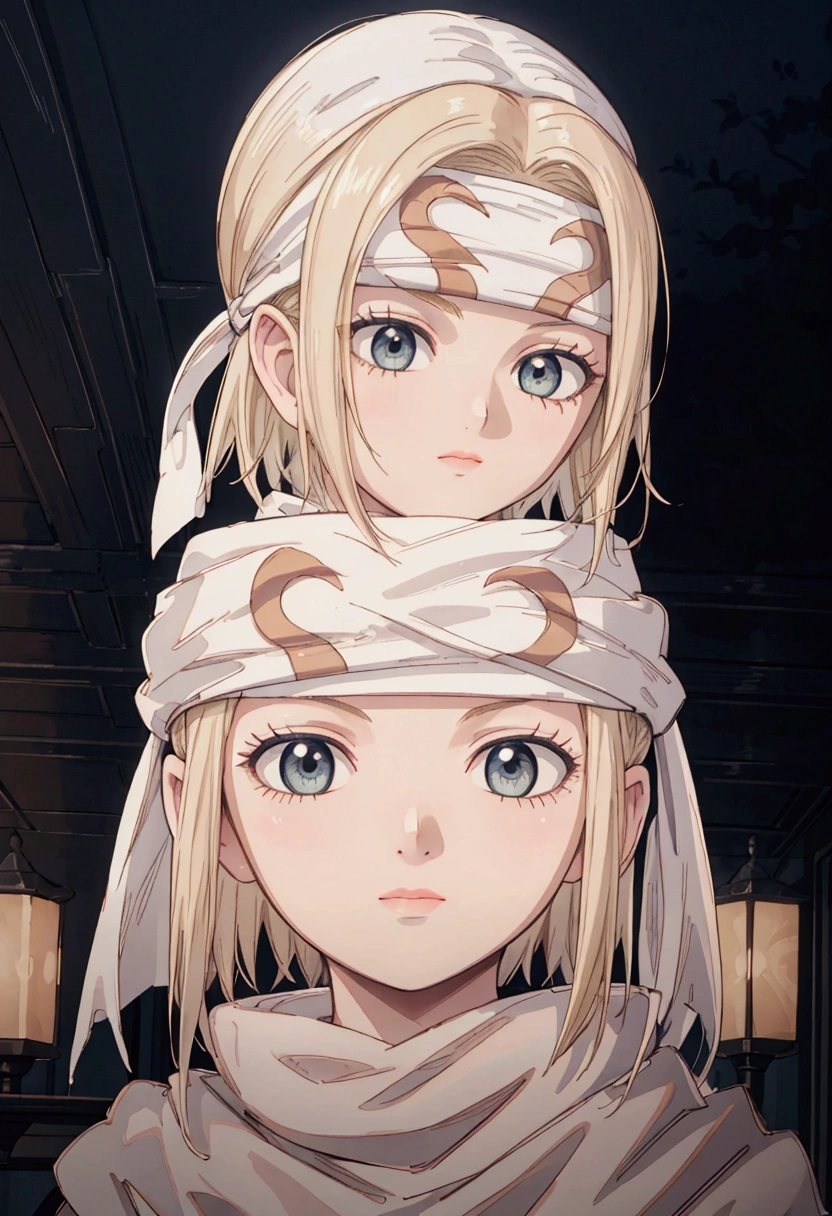 masterpiece), best quality, high resolution blonde 1girl bob cut medium hair standing alone cowl headband profile image looking at viewer beautiful eyes beautiful face extremely detailed