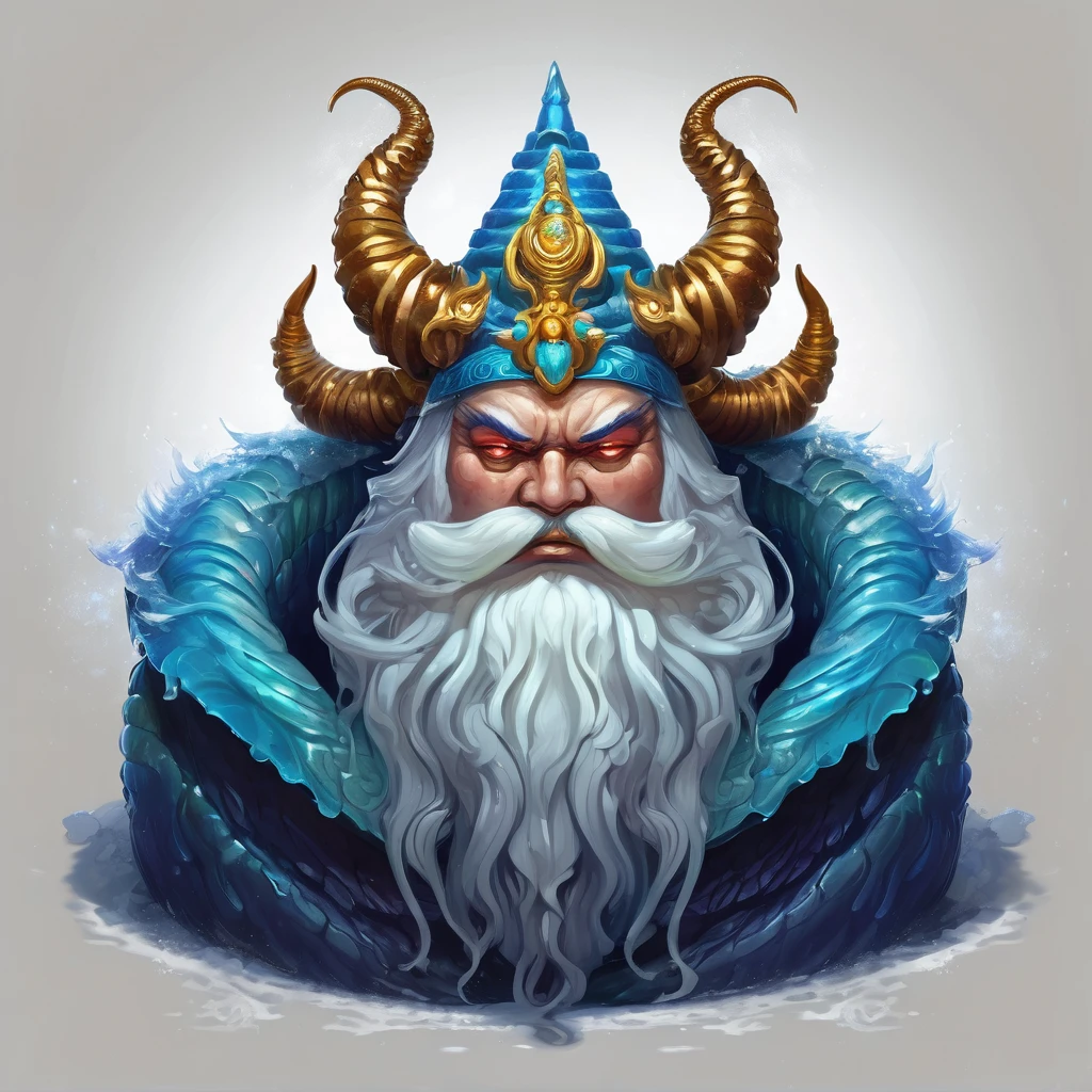 Isometric view, digital painting of a fat ice worm blind emperor god, repentance, face of a monster, Legendary creature, masterpiece, ultra quality, high quality Dark fantasy style,  fine brushwork, white background, white background