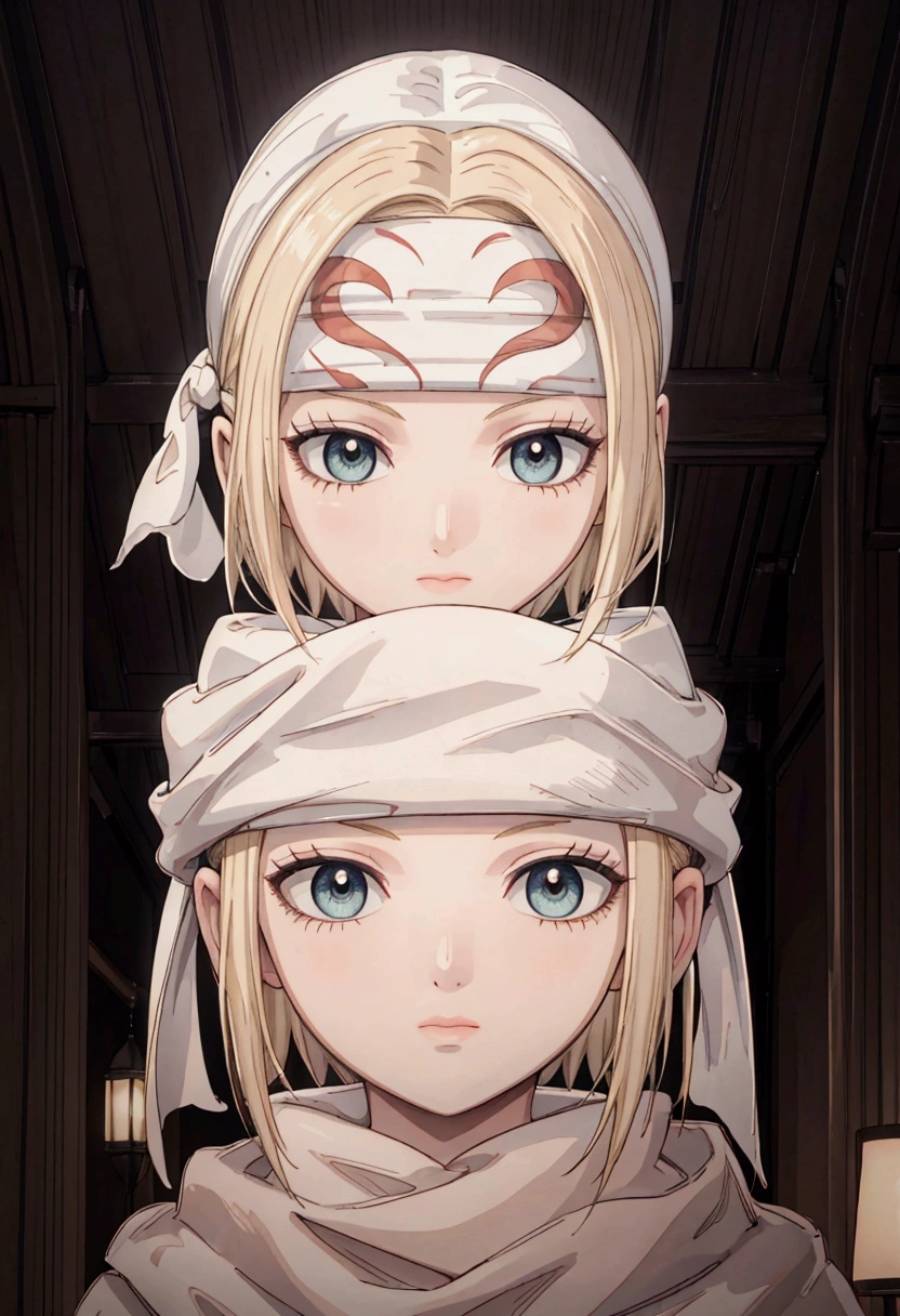 masterpiece), best quality, high resolution blonde 1girl bob cut medium hair standing alone cowl headband profile image looking at viewer beautiful eyes beautiful face extremely detailed