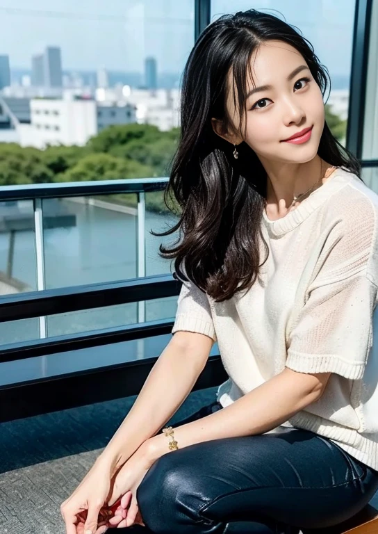 Japanese female college student、(Inside the observation deck of Tokyo Skytree、shiny flooring)、Magic Mix Real、(RAW Photos:1.2)、(Realistic:1.4)、The beauty of beautiful details Delicate expression、blonde、((I can see your pants))(Squatting bench)Earrings eyelash Beautiful and detailed、Large file size、Very detailed、High resolution、Transcendental beauty Highest quality、masterpiece、、(Japanese female college studentのファッション))、Very detailed表現 growing up、In detail、Very detailed顔の映画照明、22-year-old girl、positive、((Dynamic pose)))、(Sit with your knees bent))、(Summer sweater with short sleeves、Tight Skirt、sneakers)、Sexy upward glance、(In front of the camera with her panties on))、